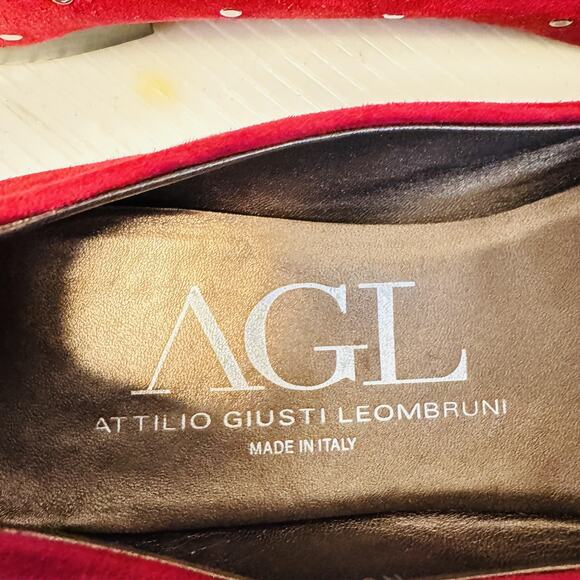 AGL Shoes Women 9 Red Suede Metal Grommets Slip On Ballet Flat Comfort Round Toe - Picture 9 of 11